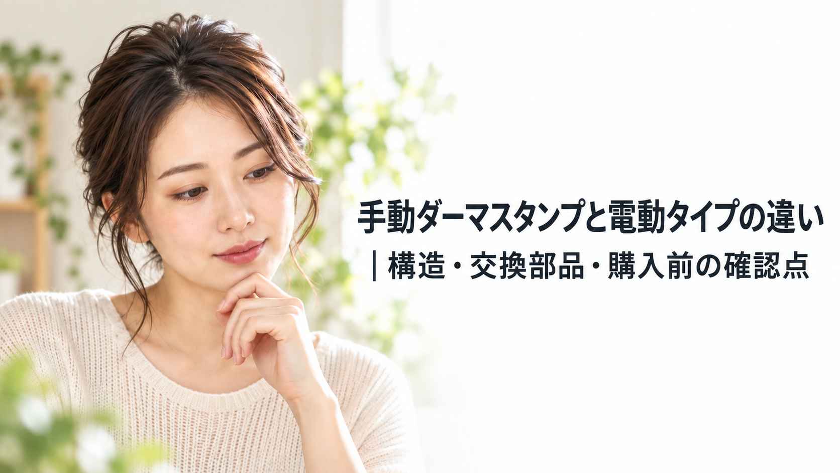 手動ダーマスタンプと電動ダーマスタンプの違いを解説する女性のイメージ